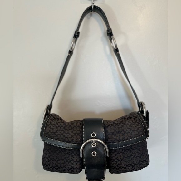 Coach Vtg Soho Flap Y2K Signature C Canvas Shoulder Bag Buckle - Picture 3 of 17